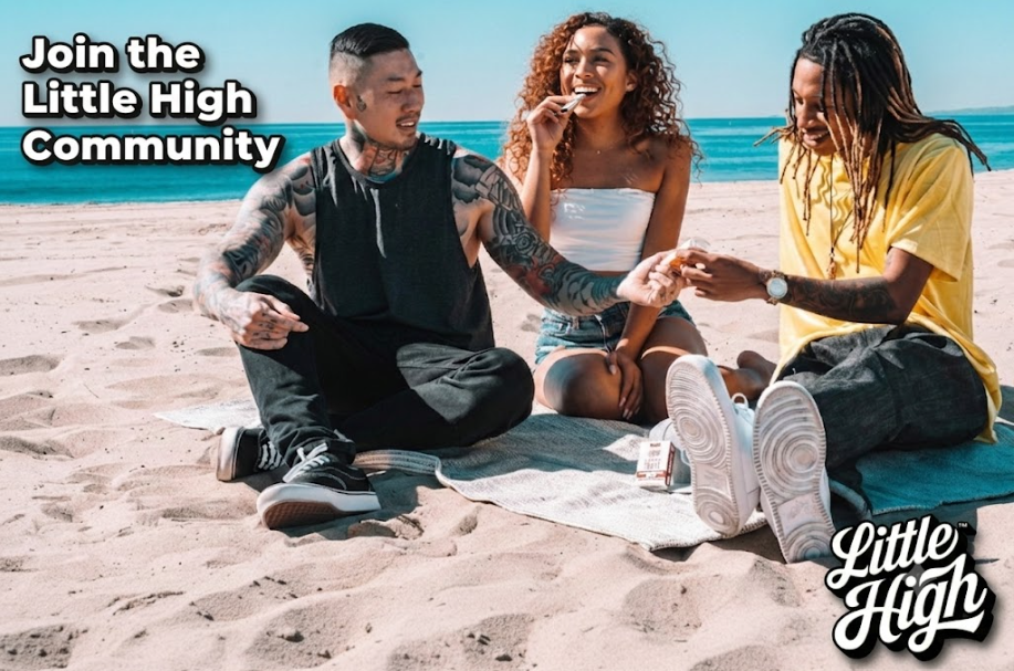 Join the Little High Community — hemp and nicotine enthusiasts connecting on a California beach | Little High