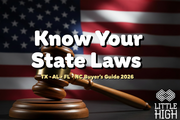 Hemp buyer's state law guide 2026 — THCA vs Delta 8 legal status in Texas, Alabama, Florida, and North Carolina — Little High
