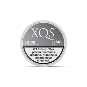 Two XQS Alpine Nicotine Pouches in sleek packaging, designed for discreet nicotine consumption.