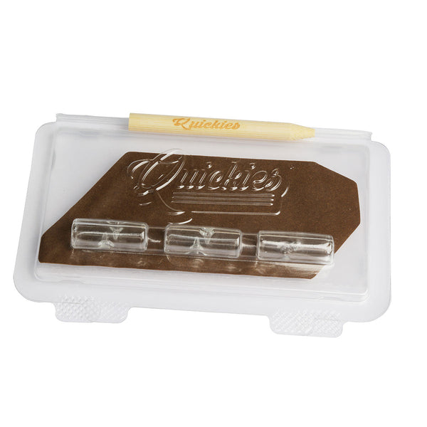 Blankwoods Quickies 3-pack hemp wraps with glass tips, featuring three wraps displayed outside of packaging.