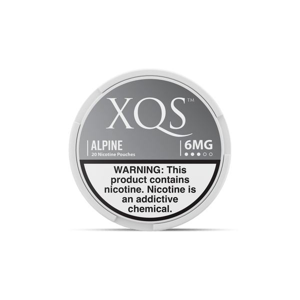 Six XQS Alpine Nicotine Pouches in sleek packaging, designed for discreet nicotine use.