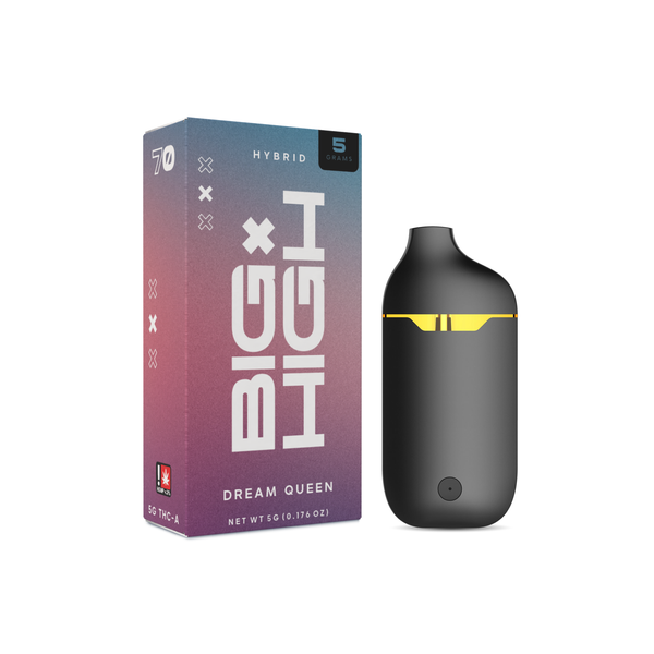 Disposable Big High THCA Vape 5G with sleek design and colorful branding, showcasing the portable vape device on a white background.
