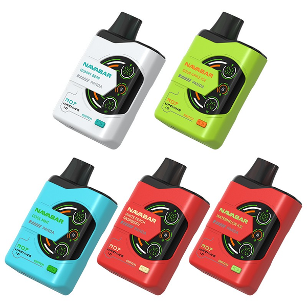 Five colorful vape devices with 'Nanabar' branding on a white background