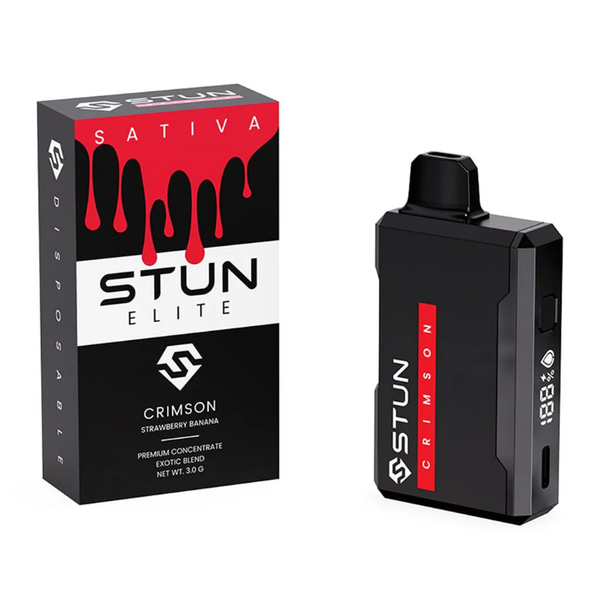 Little High Stun Elite 3G disposable vape with crimson design, featuring THCA for smooth vaping experience.