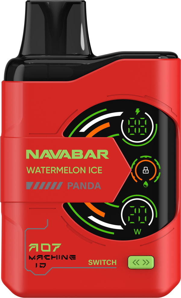 Red electronic device with digital display and branding on a white background