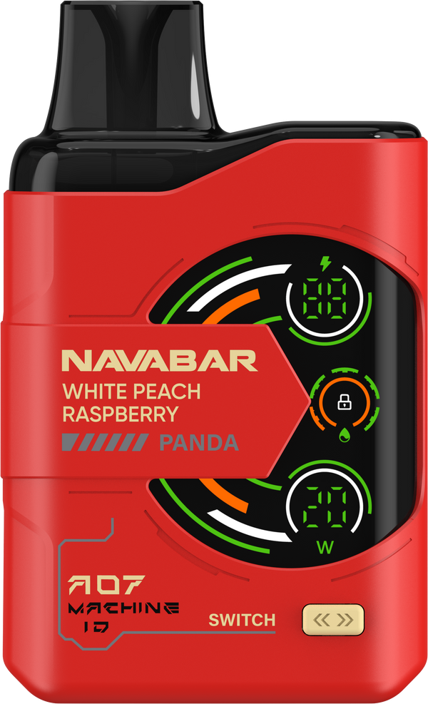 Red electronic device with digital display and branding on a white background