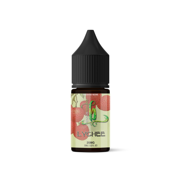 Bamskilicious 30ML E-Liquid bottle featuring lychee flavor, with vibrant label design and clear branding on the packaging.