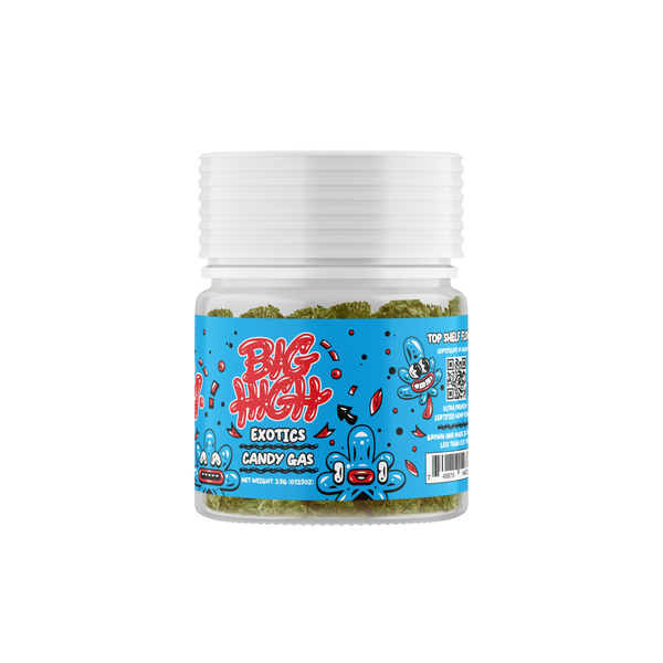 Big High THCA Hemp Flower 3.5G, Candy Gas strain with vibrant buds and rich green color, fresh and aromatic cannabis flower.