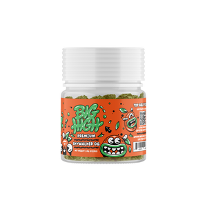 Big High THCA Flower Skywalker OG hemp flower in 3.5G package, showing vibrant green buds with orange hairs and resin-rich trichomes.